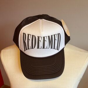 NWT Brown and White Trucker Hat with 'REDEEMED' Print